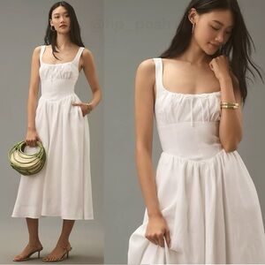 Reformation White Square-Neck Midi Dress